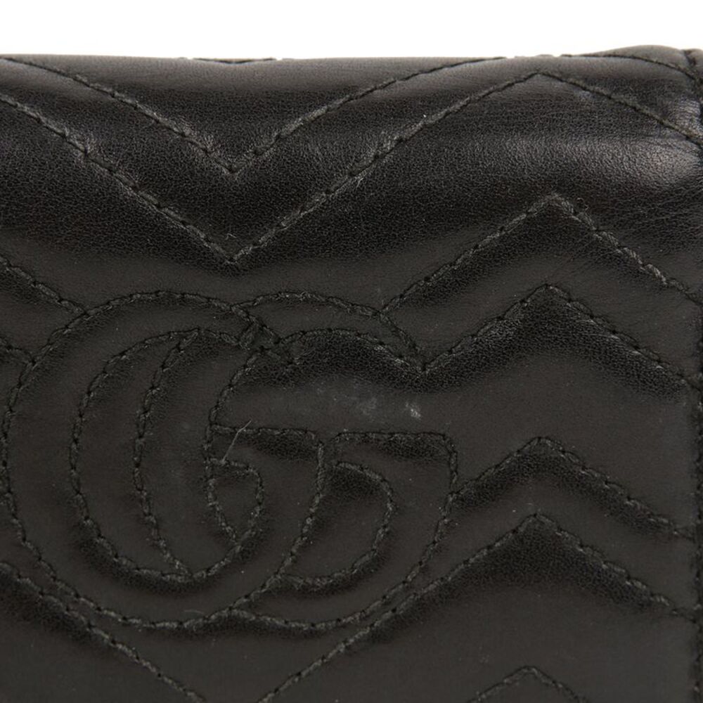 Black Matelassé Leather Gg Marmont Card Case Wallet - Picture 5 of 10